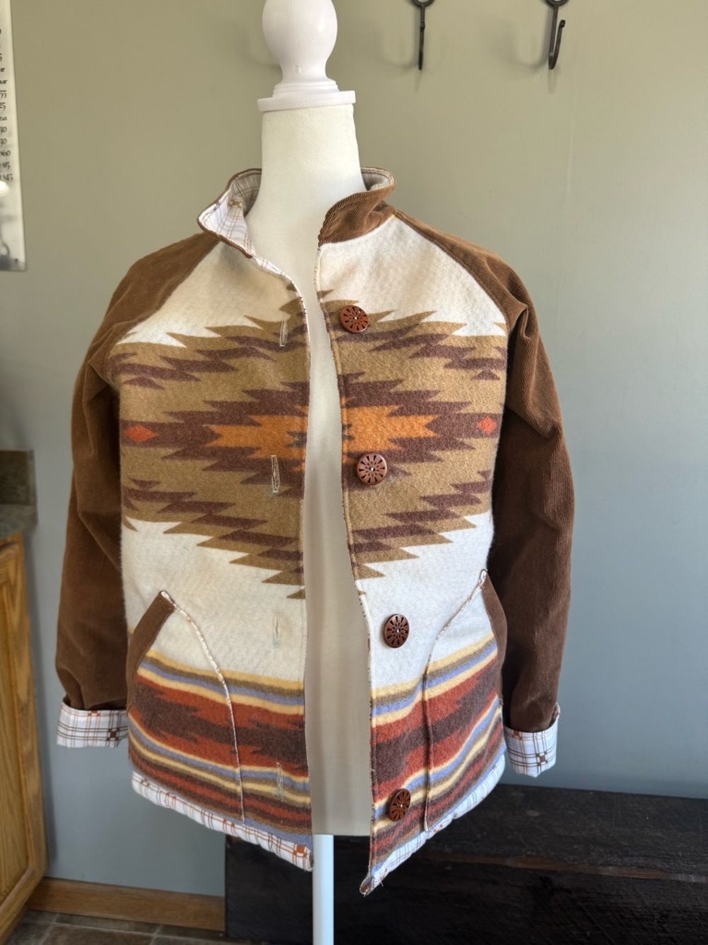 Southwestern-Inspired Button Front Jacket in Brown & Cream
